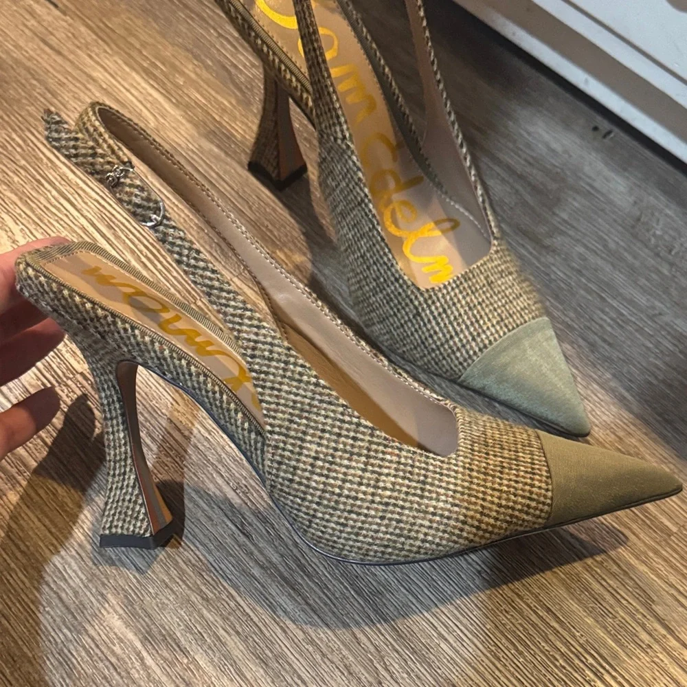 Elegant Women's Slingback Heels - Green and Brown